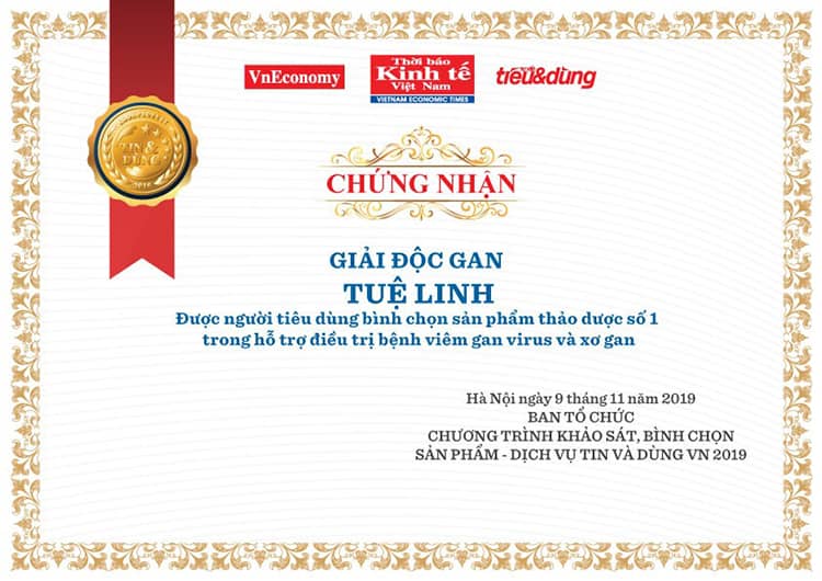 Chứng nhận Giải độc gan Tuệ Linh là thảo dược số 1 trong hỗ trợ điều trị viêm gan